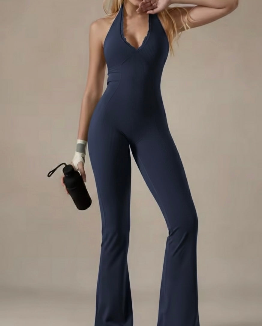 Lace collar yoga jumpsuit