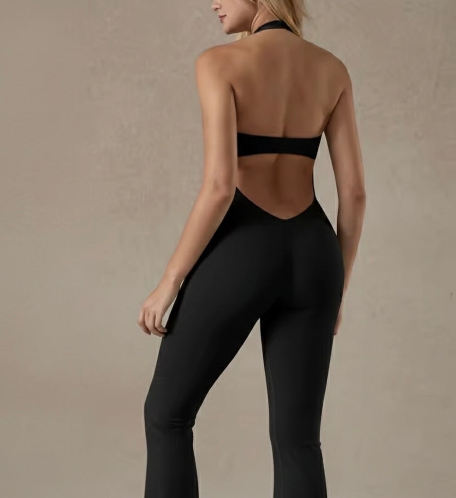 Lace collar yoga jumpsuit