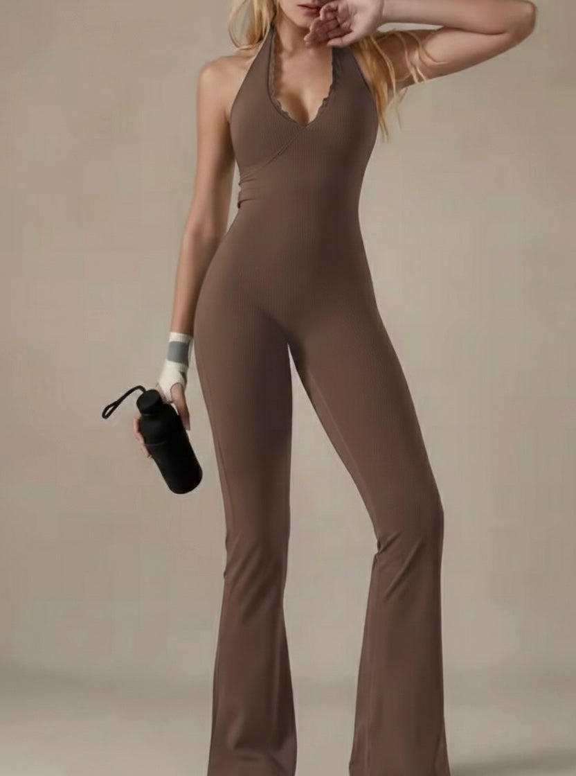 Lace collar yoga jumpsuit