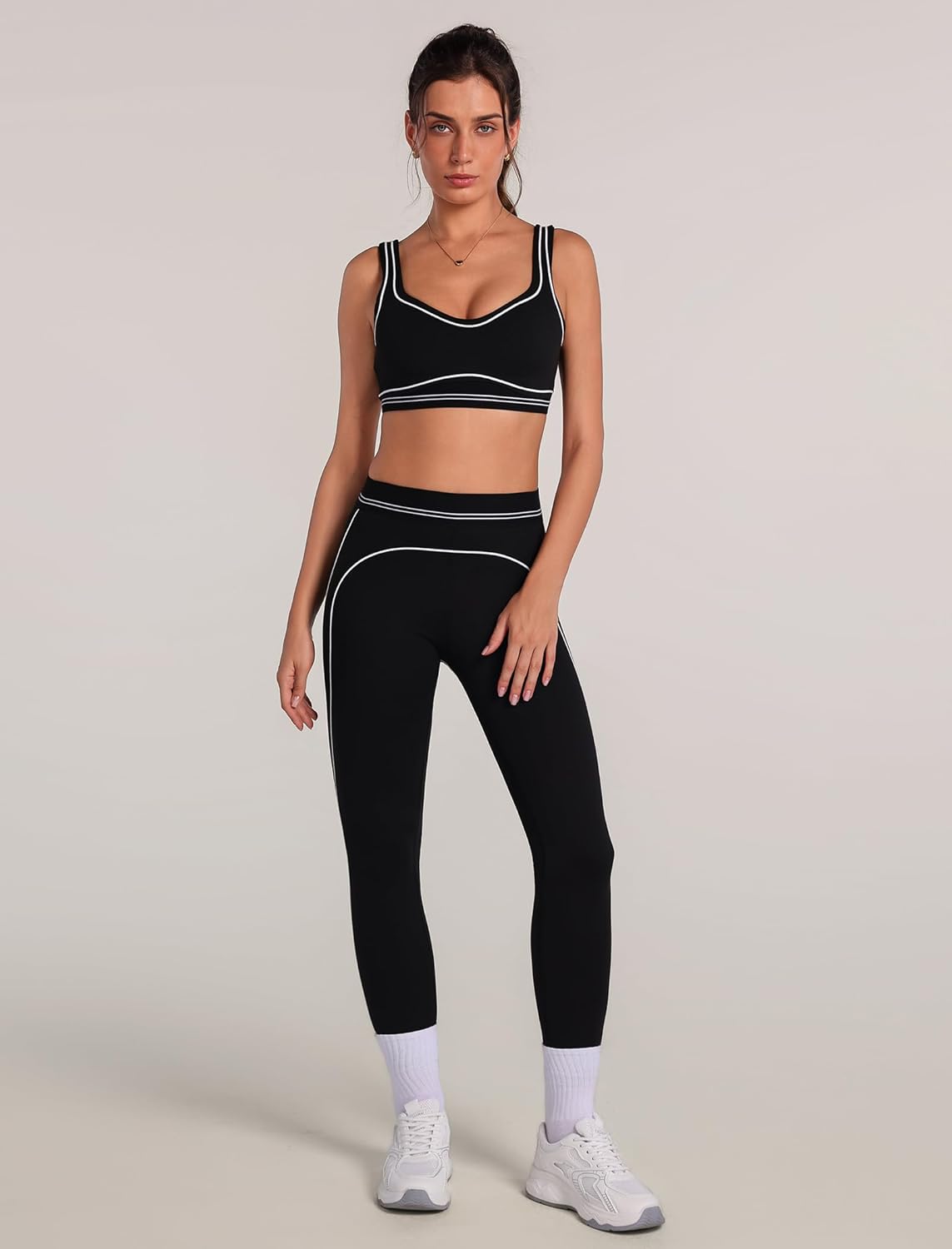 ABOCIW Womens Workout Sets 2 Piece Yoga Outfits Contouring Contrast Stitching Sports Bra High Waist Leggings Gym Sets