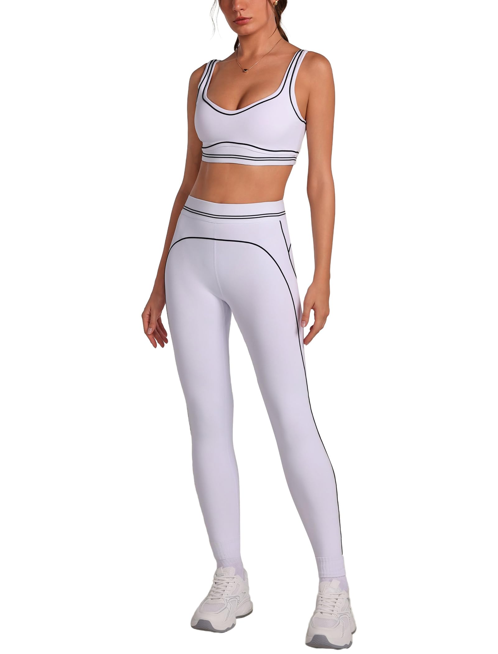 ABOCIW Womens Workout Sets 2 Piece Yoga Outfits Contouring Contrast Stitching Sports Bra High Waist Leggings Gym Sets