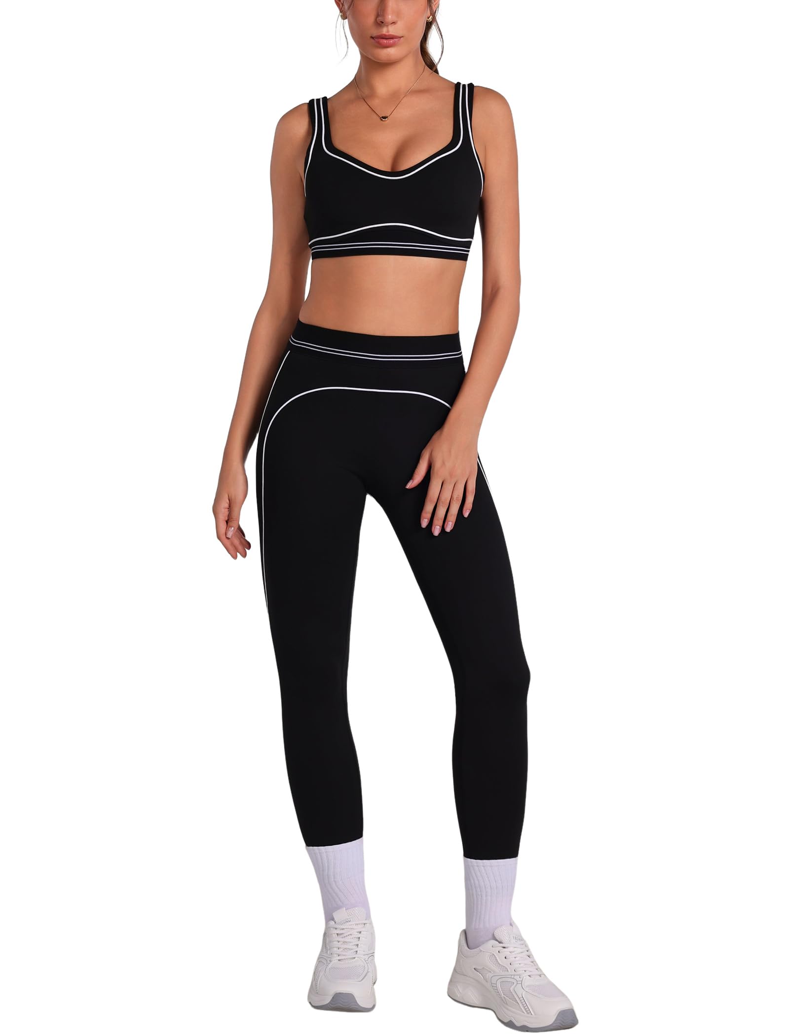 ABOCIW Womens Workout Sets 2 Piece Yoga Outfits Contouring Contrast Stitching Sports Bra High Waist Leggings Gym Sets