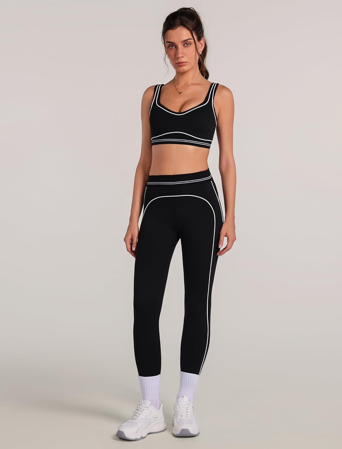 ABOCIW Womens Workout Sets 2 Piece Yoga Outfits Contouring Contrast Stitching Sports Bra High Waist Leggings Gym Sets