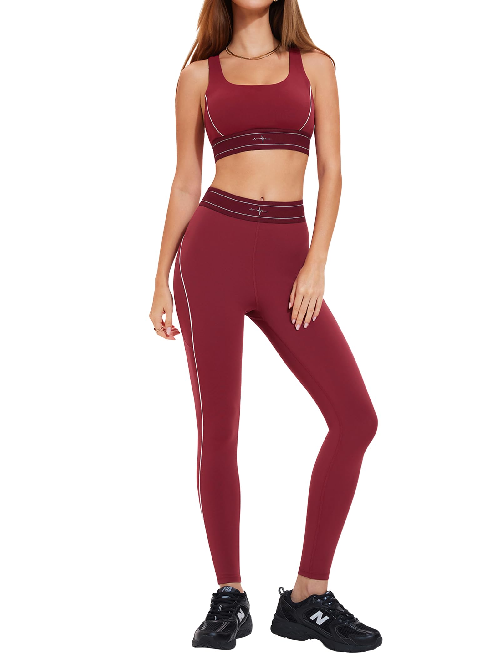 ABOCIW Womens Workout Sets 2 Piece Yoga Outfits Contouring Contrast Stitching Sports Bra High Waist Leggings Gym Sets