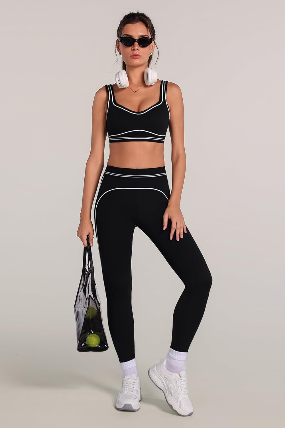 ABOCIW Womens Workout Sets 2 Piece Yoga Outfits Contouring Contrast Stitching Sports Bra High Waist Leggings Gym Sets