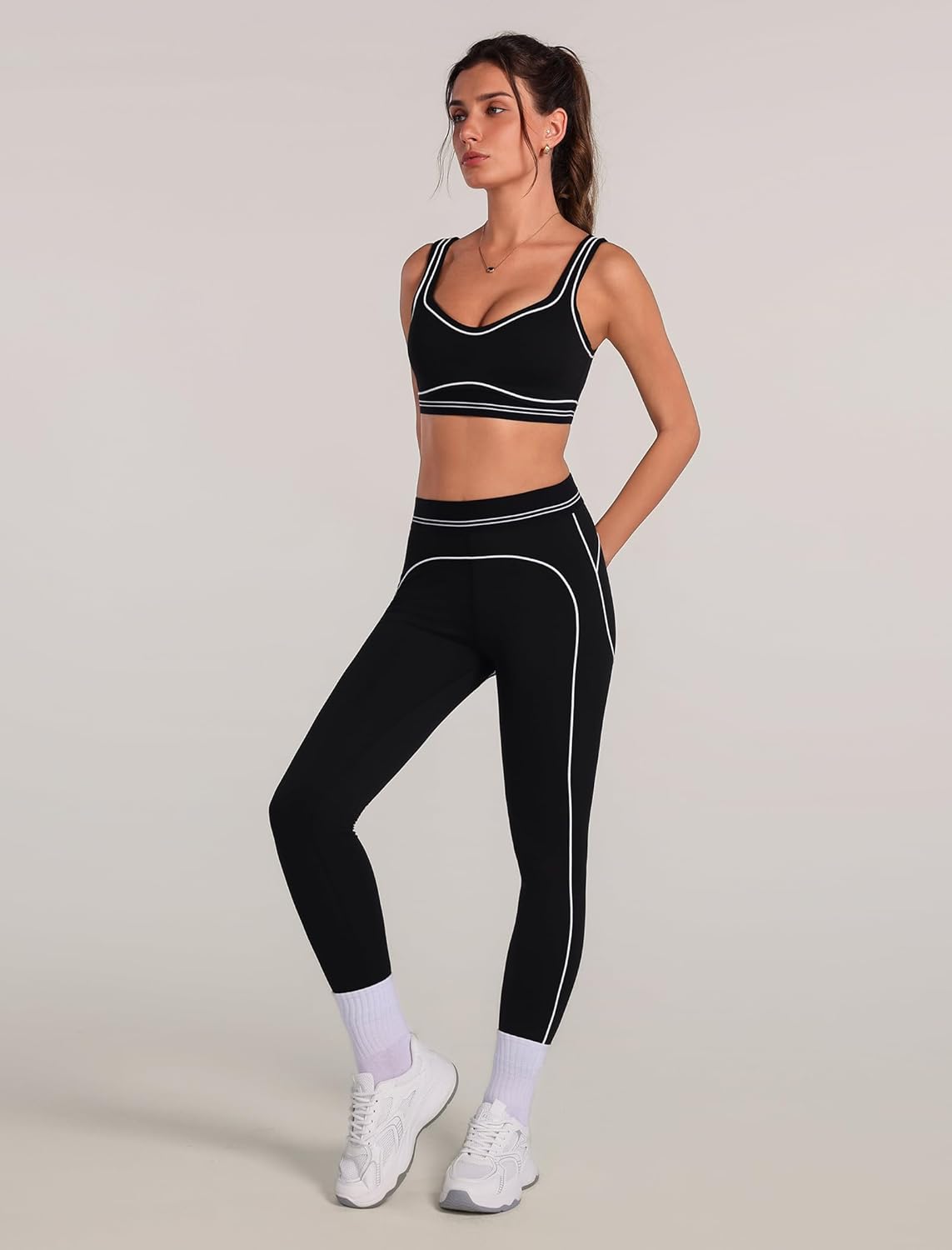 ABOCIW Womens Workout Sets 2 Piece Yoga Outfits Contouring Contrast Stitching Sports Bra High Waist Leggings Gym Sets