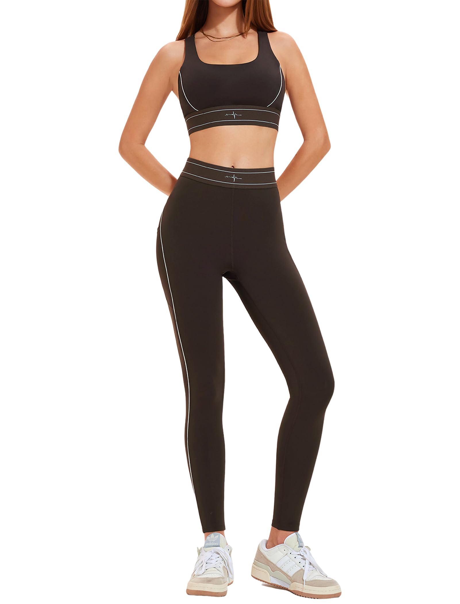 ABOCIW Womens Workout Sets 2 Piece Yoga Outfits Contouring Contrast Stitching Sports Bra High Waist Leggings Gym Sets