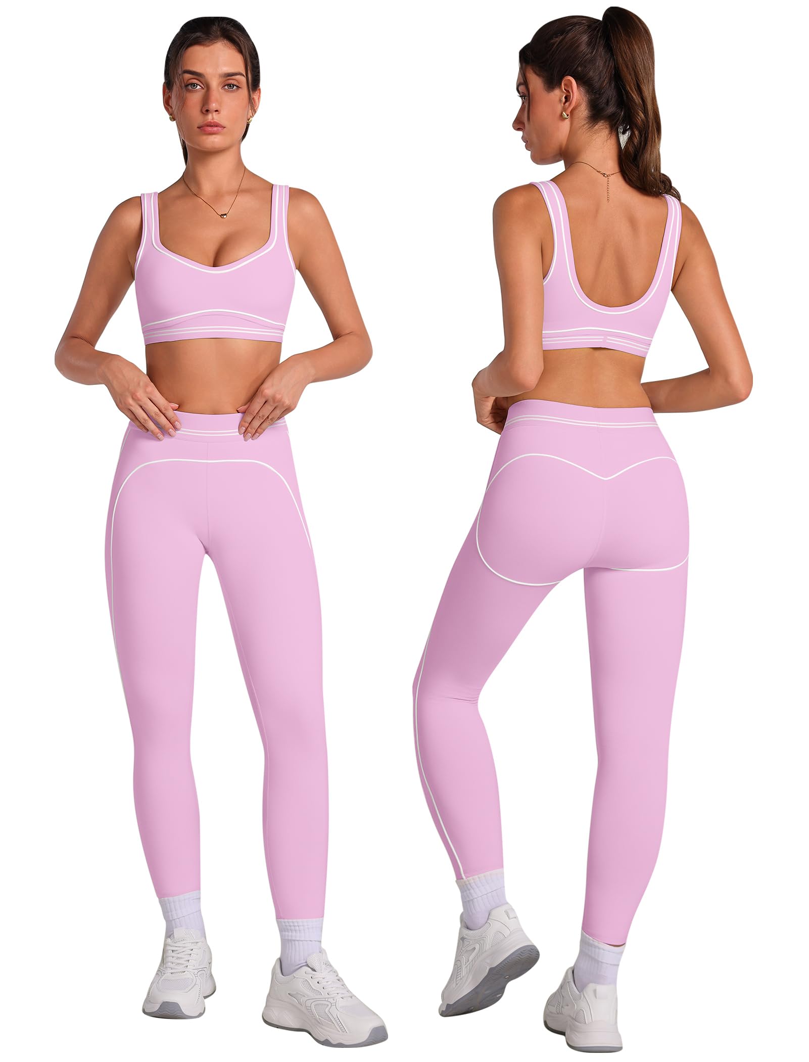ABOCIW Womens Workout Sets 2 Piece Yoga Outfits Contouring Contrast Stitching Sports Bra High Waist Leggings Gym Sets
