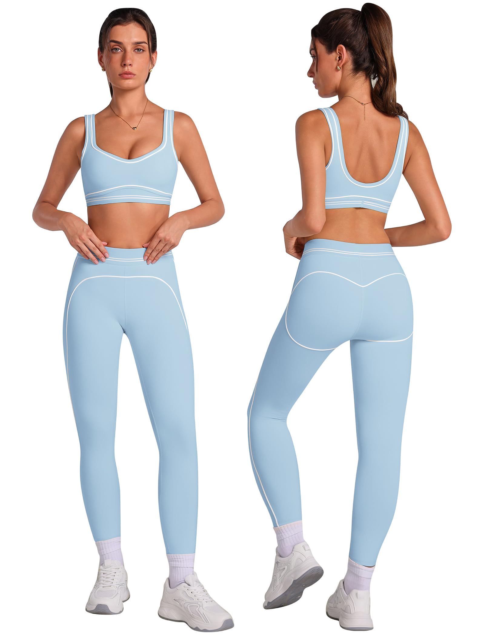 ABOCIW Womens Workout Sets 2 Piece Yoga Outfits Contouring Contrast Stitching Sports Bra High Waist Leggings Gym Sets