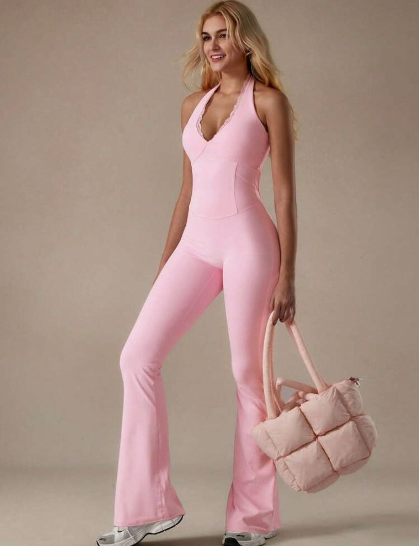 Lace collar yoga jumpsuit