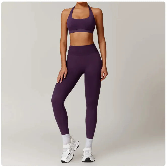 Bezšuvju jogas komplekts bez muguras daļas, krūšturis un legingi